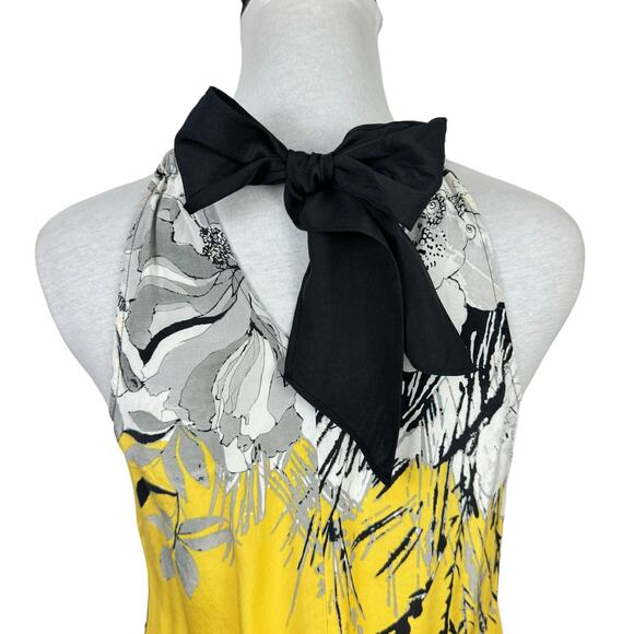 T Tahari Yellow & Black Floral Print 100% Silk Sleeveless Halter Neck Blouse - Picture 6 of 9